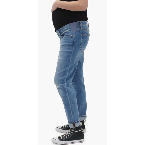Hatch The Under the Bump Boyfriend Maternity distressed blue jeans, size 33/ XL - Picture 1 of 16